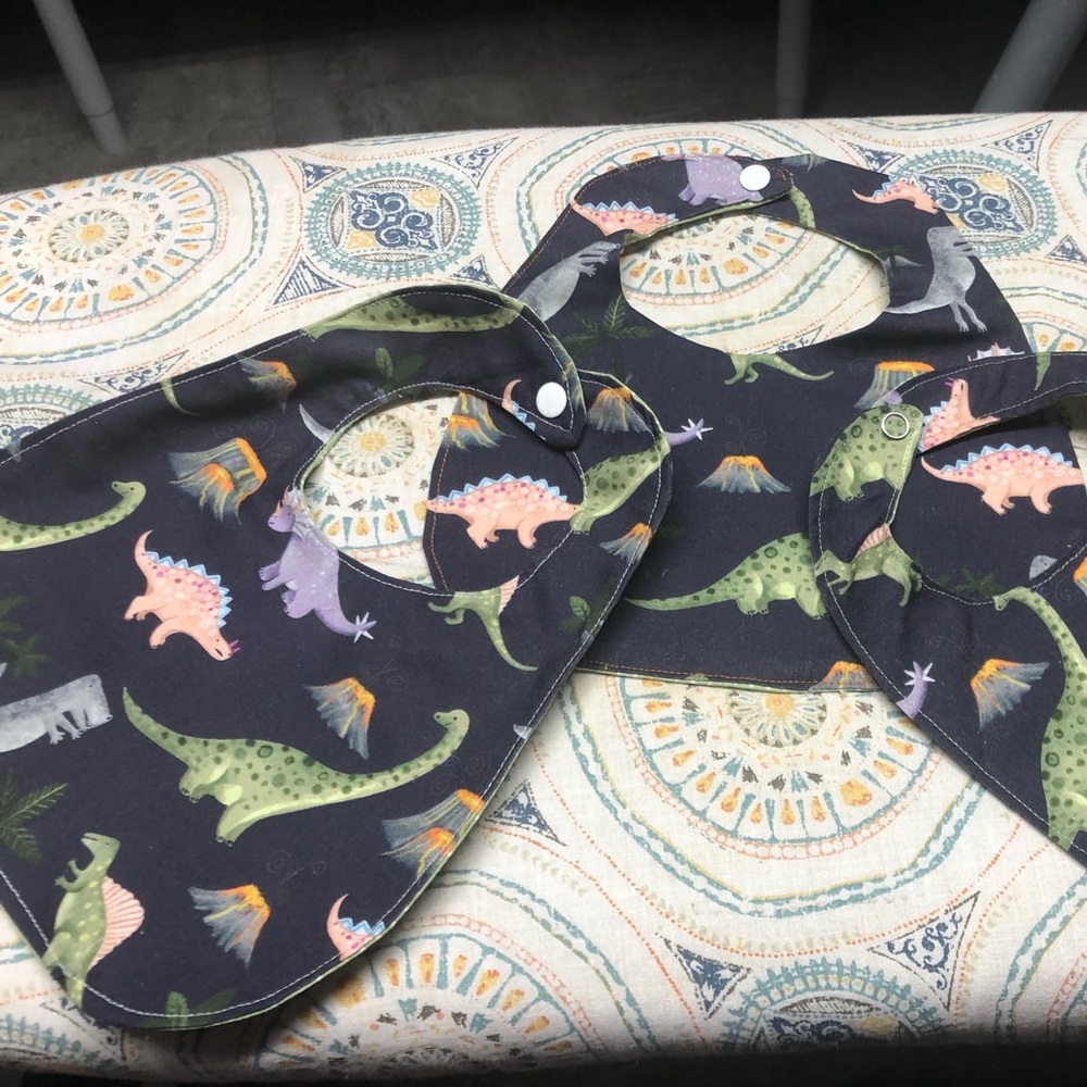 Theee bibs. Small med and large can be for boy or girl. Handcrafted